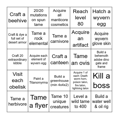 Scorched Earth Bingo Card