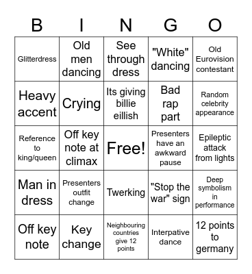 Eurovision Bingo Card