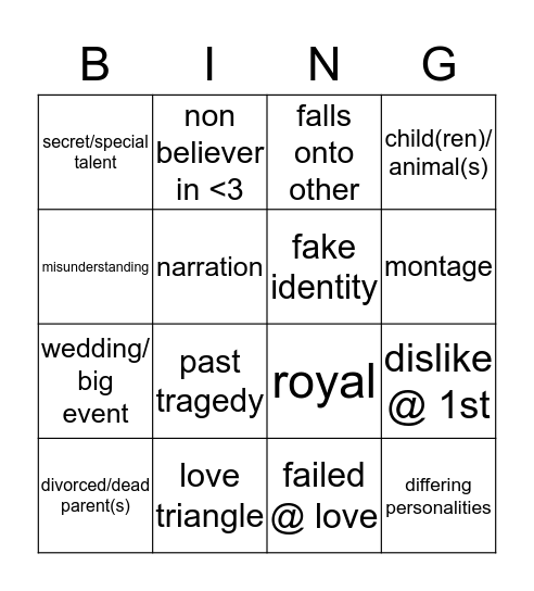 Hallmark Movie BINGO Card