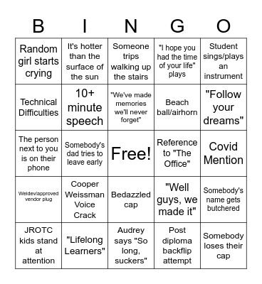Graduation Bingo Card