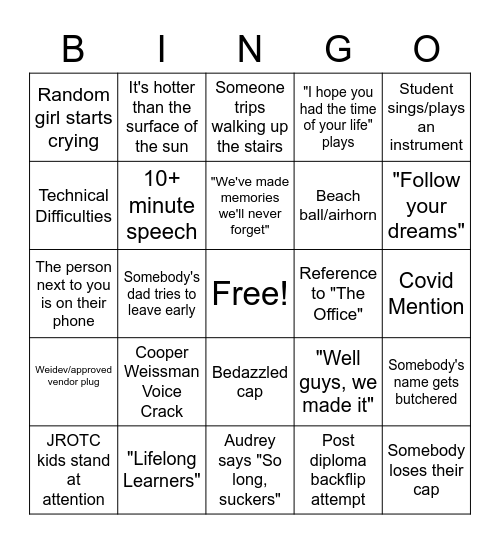 Graduation Bingo Card