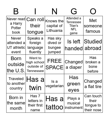 Human Bingo Card