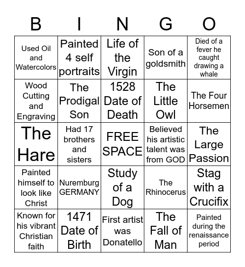 ALBRECHT DURER Bingo Card