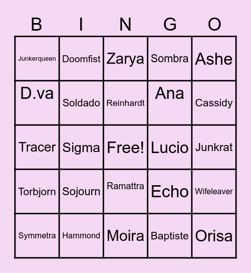 Overwatch Mystery Heroes Bingo Card