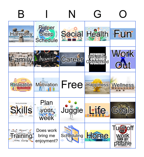 Work Life Balance Bingo Card