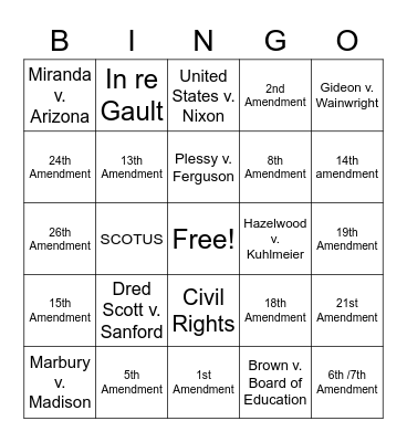 Supreme Court Bingo Card