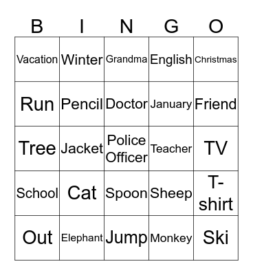 Toddler Bingo Card