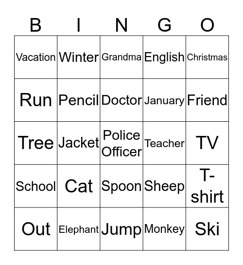 Toddler Bingo Card