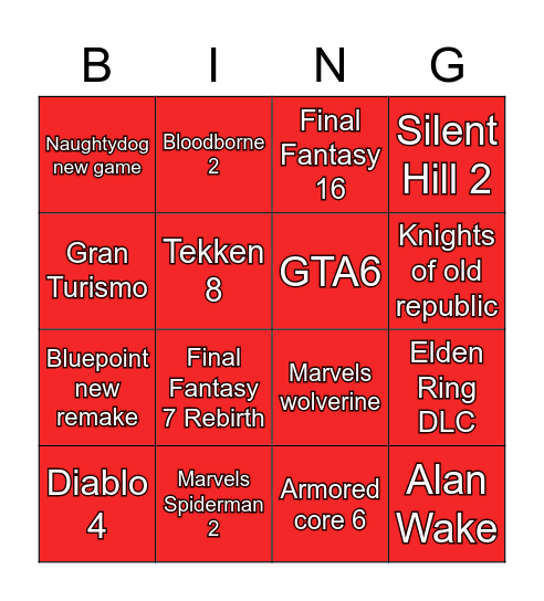 Ali Bingo voor Playstation Showcase / State of Play Bingo Card