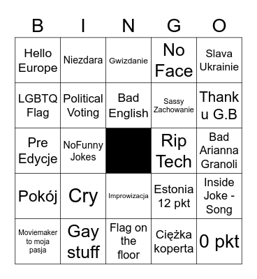 Eurovision 2023 Bingo Card