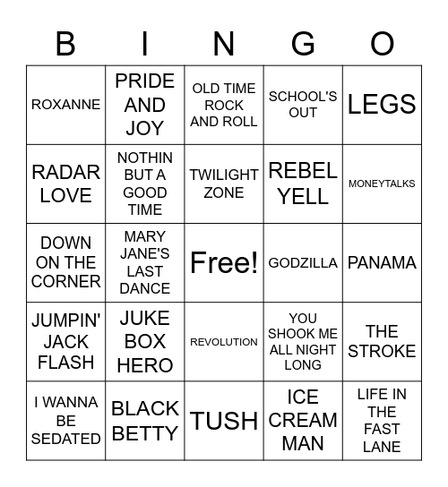 HURRICANES CLASSIC ROCK Bingo Card