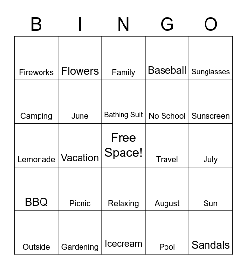 Summer Bingo Card