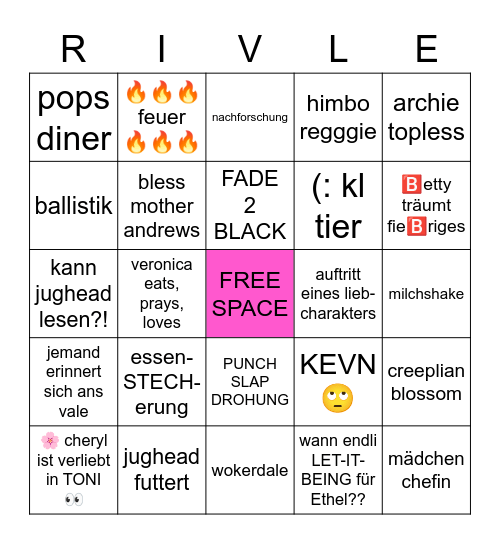 riverdale bingo Card