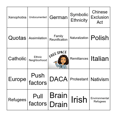 Ethnic Studies - Immigration Review Bingo Card