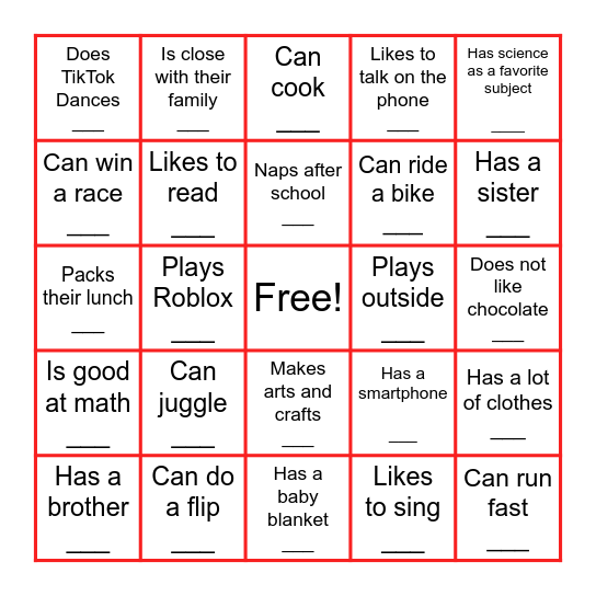 Get to Know you BINGO Card