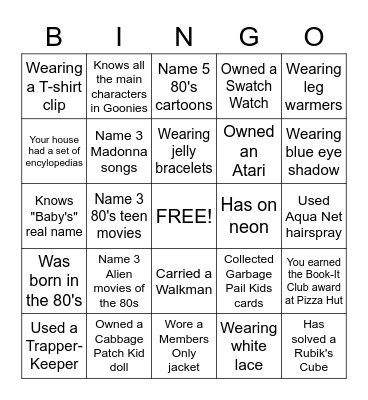 80's BINGO Card