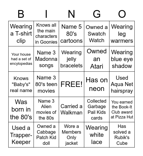 80's BINGO Card