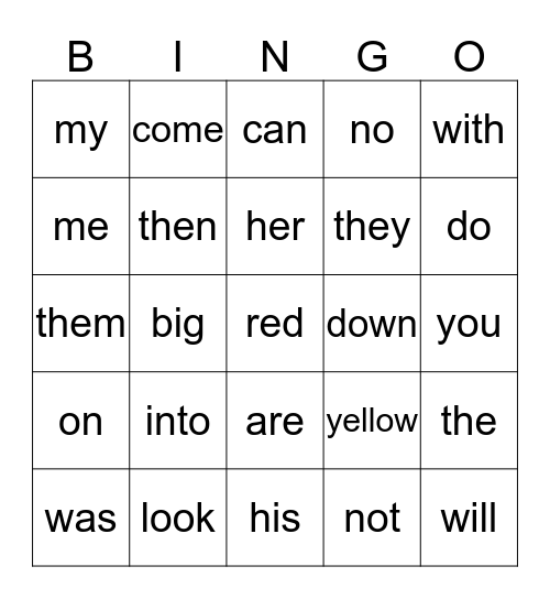 Hannah's Sight Words Bingo Card