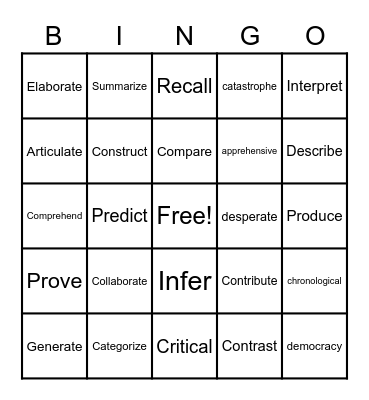 Vocalic R and Blends Academic Words Bingo Card