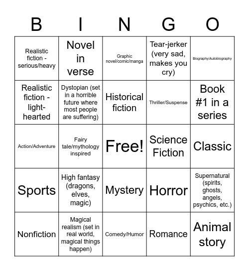 Book Recommendation Bingo Card