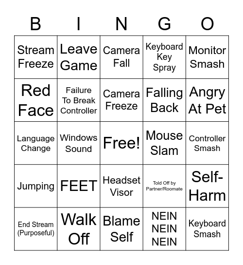 Gamer Rage Bingo Card