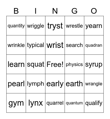 (y) = /i/ and qua Bingo Card