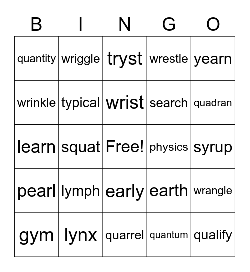 (y) = /i/ and qua Bingo Card