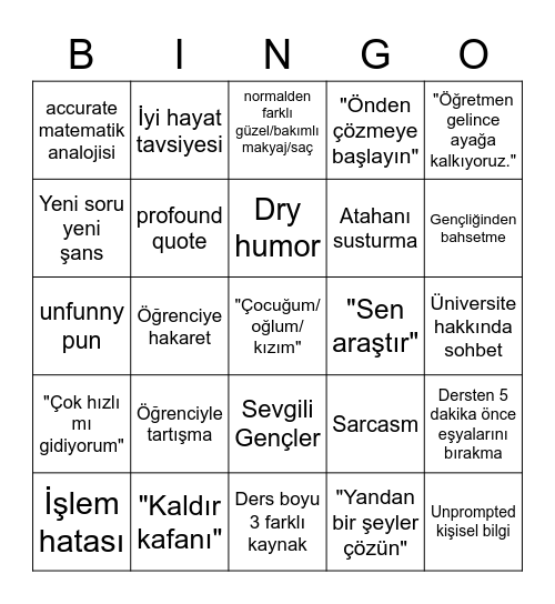 İrem Hoca Bingo v2 Bingo Card