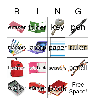 School Supplies Bingo Card