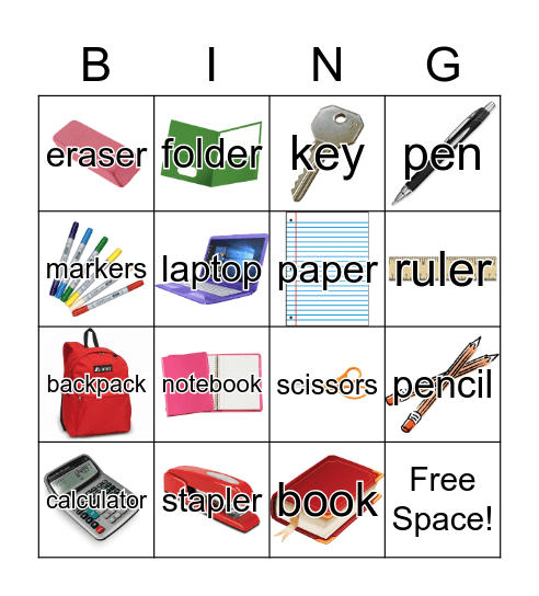 School Supplies Bingo Card