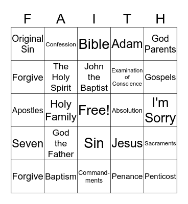 First Reconciliation Bingo Card