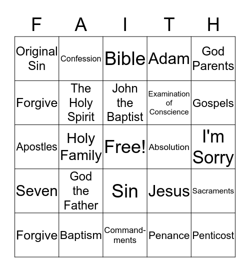 First Reconciliation Bingo Card
