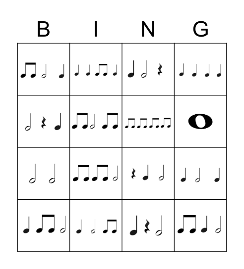Rhythm Bingo #1  4x4 Bingo Card