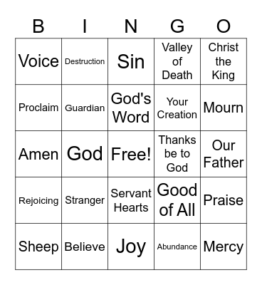 May 3 Wednesday Night Service Bingo Card