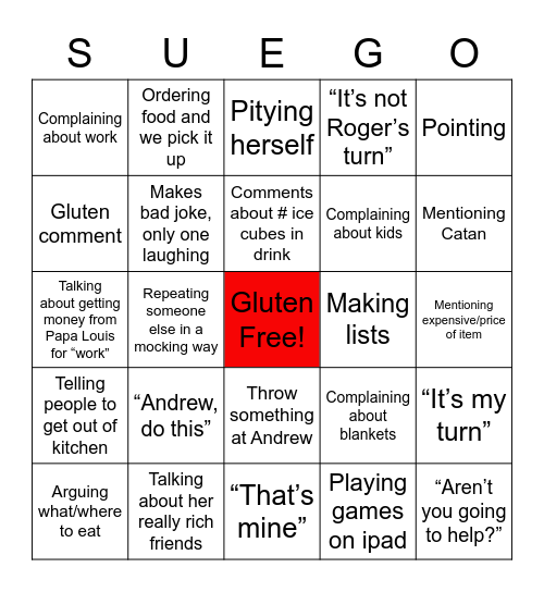 SUEGO Bingo Card
