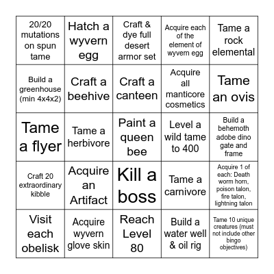 Scorched Earth Bingo Card