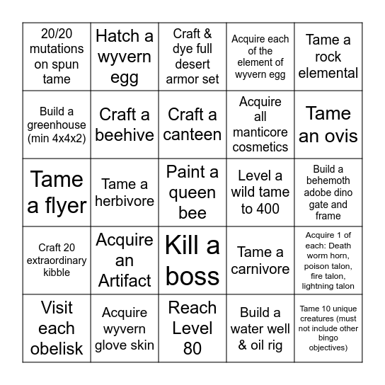 Scorched Earth Bingo Card