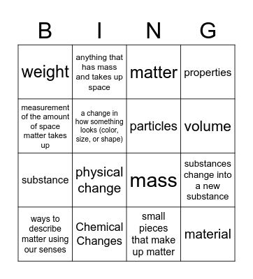 Matter Vocab Bingo Card