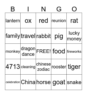 Chinese New Year BINGO! Bingo Card