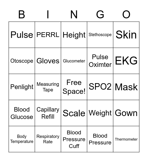 Medical Bingo Card