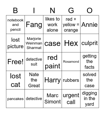 Nate the Great Bingo Card