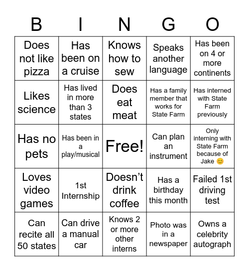 Ice Breaker BINGO Card