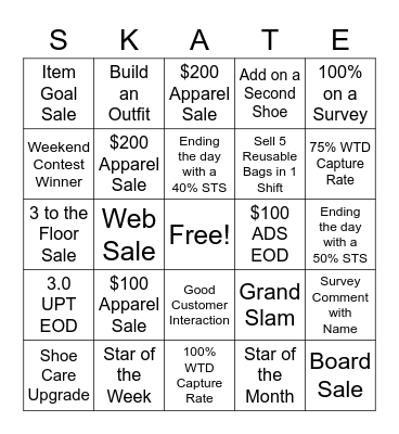 May SKATER BINGO Card