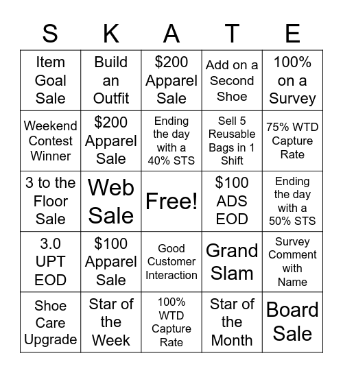 May SKATER BINGO Card