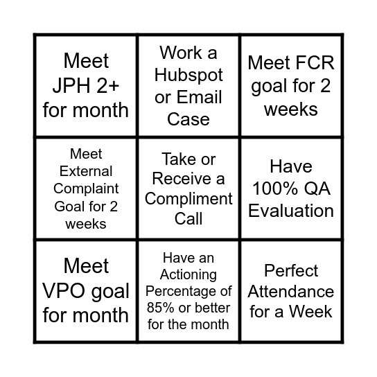 May Incentive Bingo! Bingo Card