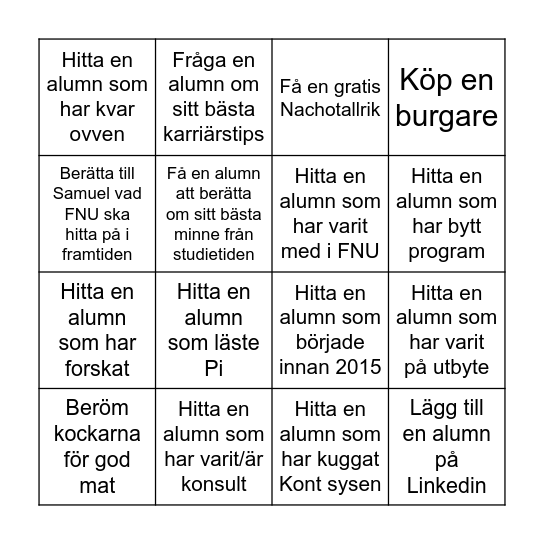 FNUs Alumnipub Bingo Card