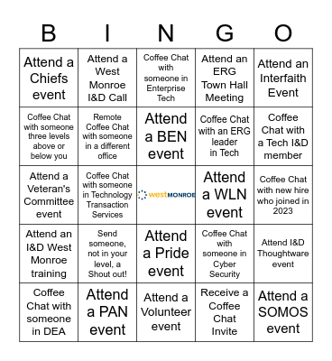 Tech Inclusive Culture Bingo Card