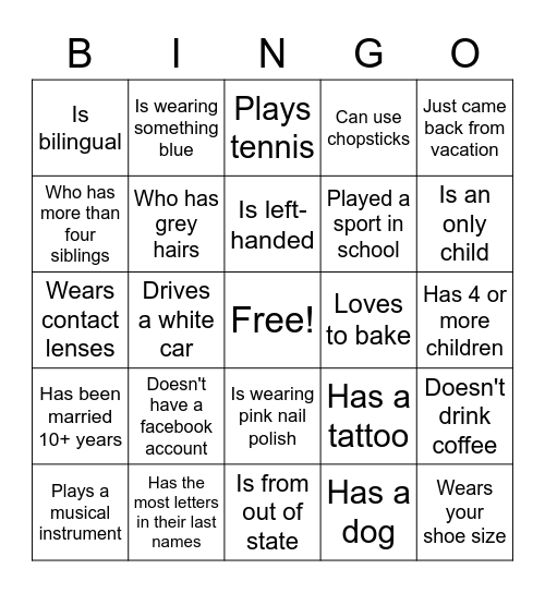 Find somone who... Bingo Card