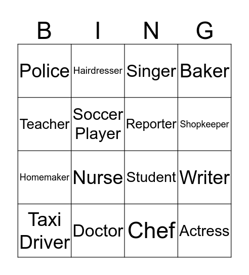 What do your parents do? Bingo Card