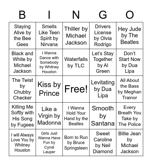 Music Bingo Card
